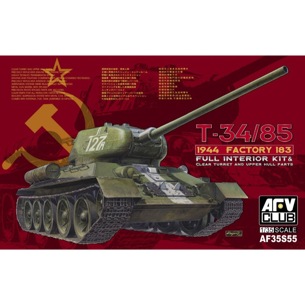 AFV 35S55 1/35 T-34/85 1944 Factory No.183 Full Interior with Clear Turret and Upper Hull Parts