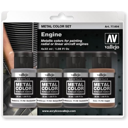 Vallejo 77604 Metal Color Engine 4 Paint Set