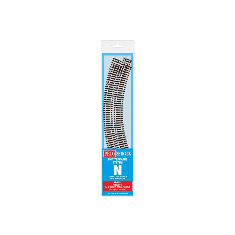 Peco ST3012 N Setrack Double Curve 1st Radius (Pack of 4)