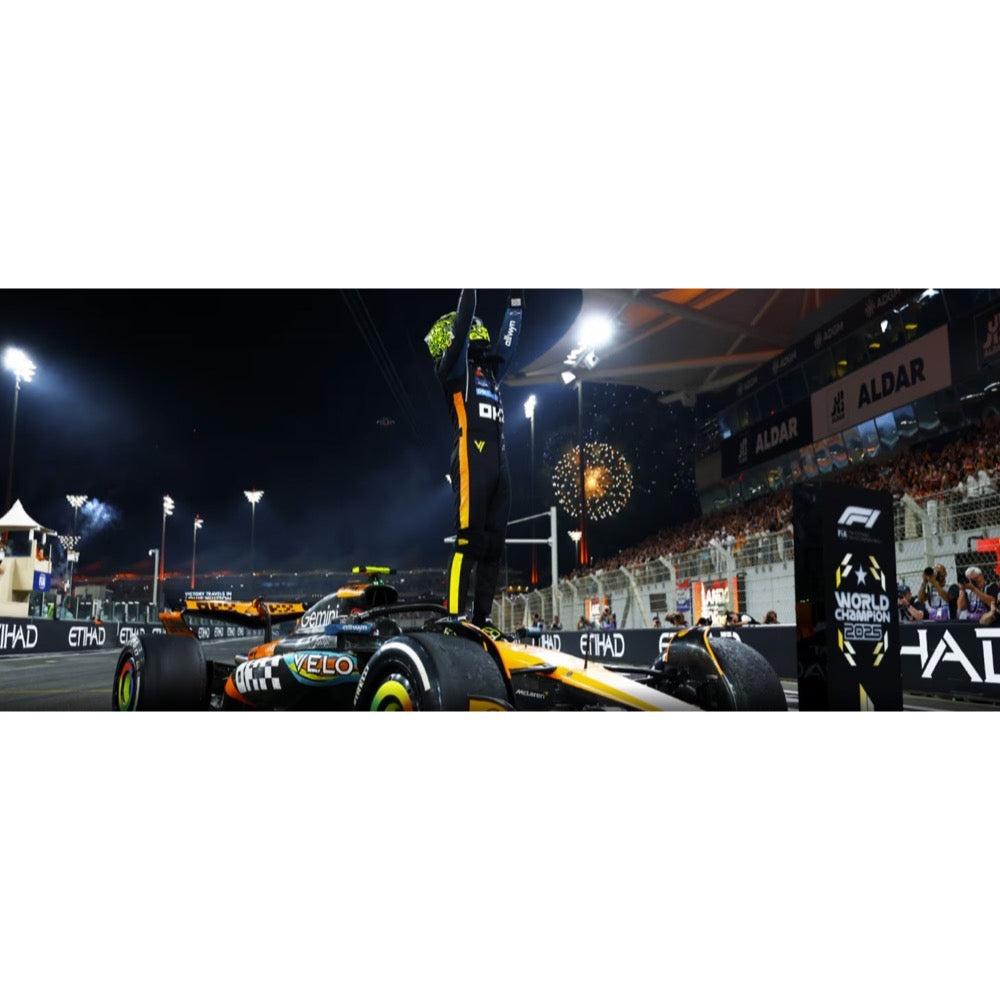 Minichamps 530258704 1/64 Mclaren Formula 1 Team Mcl39 Lando Norris World Champion Abu Dhabi Gp 2025 With Standing Figurine, Pitboard And Position Board
