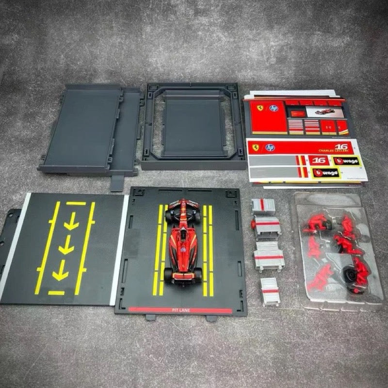 Bburago 36862 1/43 2024 Ferrari No.16 Charles Leclerc Pit Pass Competition Set