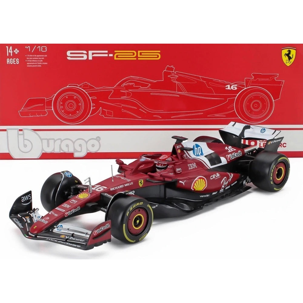 Bburago 16822L 1/18 Ferrari SF-25 No.16 Charles Leclerc with Showcase