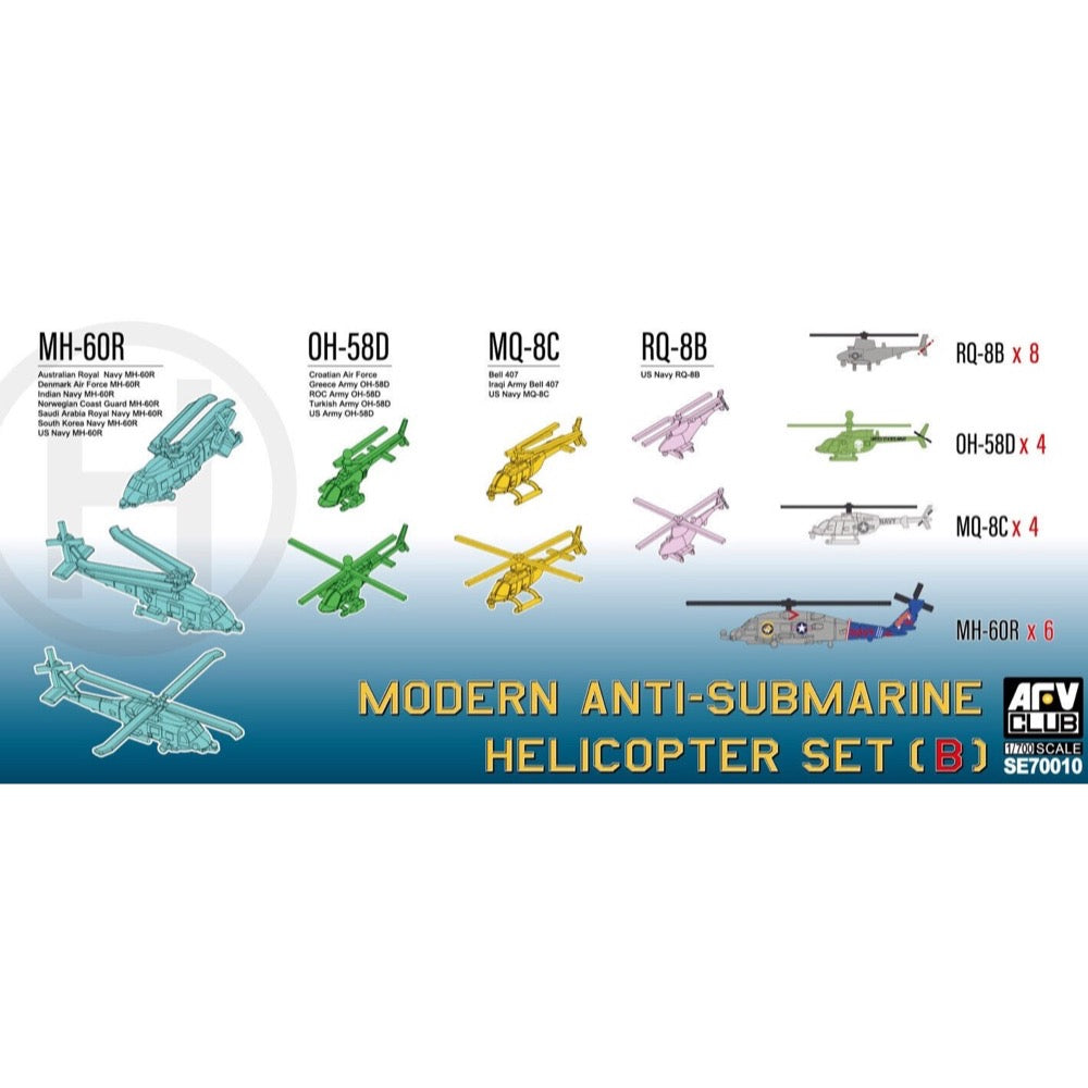 AFV Club SE70010 1/700 Modern Anti-Submarine Helicopter Set 2 (MH-60R & OH-58D & MQ-8B/C)