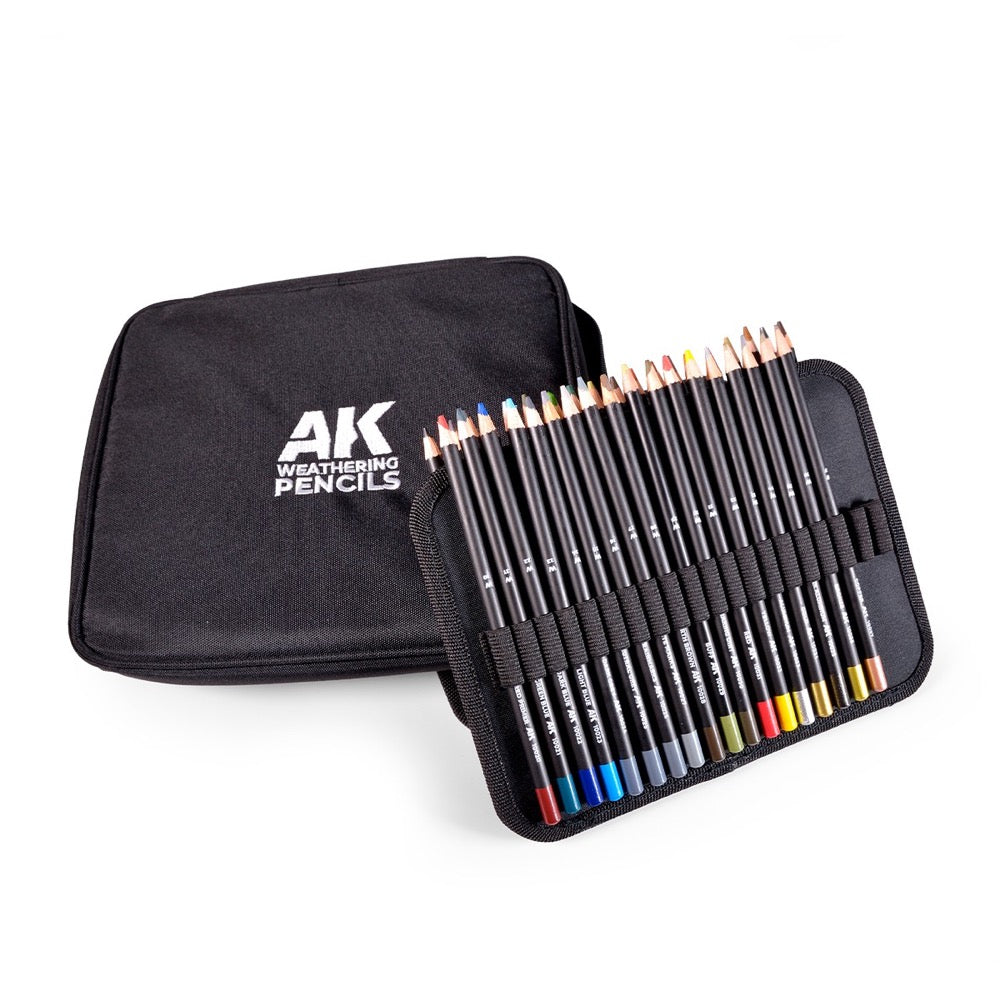 AK Interactive Weathering Pencils Full Range in Cloth Case with Zipper