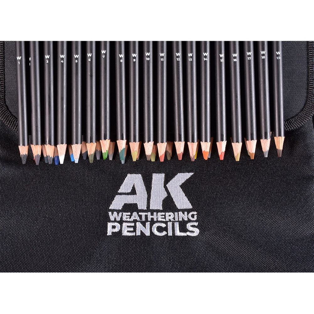 AK Interactive Weathering Pencils Full Range in Cloth Case with Zipper