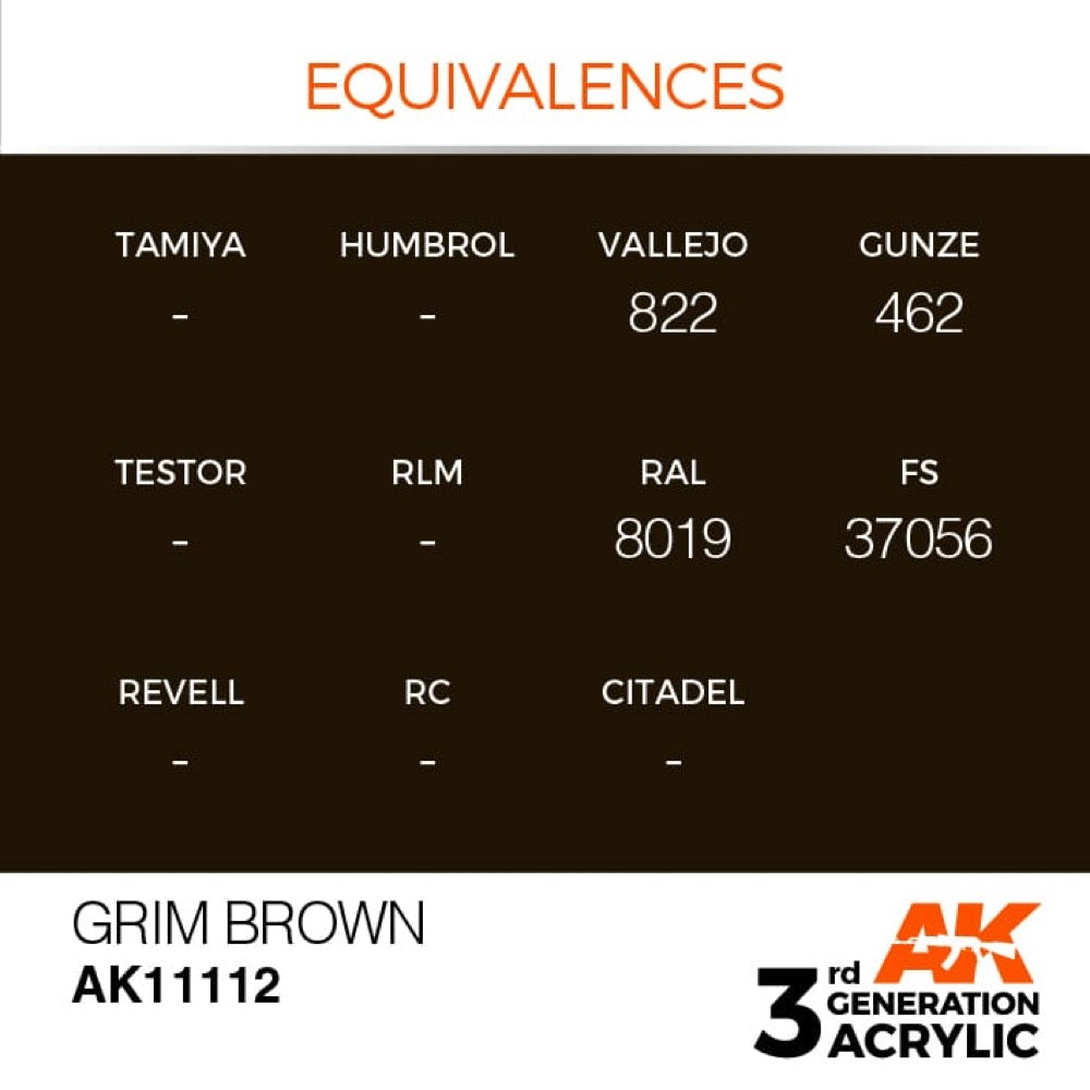 AK Interactive AK11112 Grim Brown Acrylic Paint 17ml (3rd Generation)