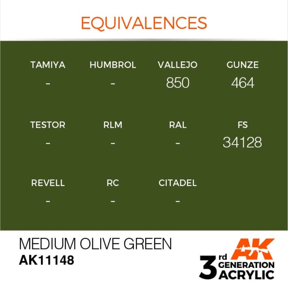 AK Interactive AK11148 Medium Olive Green Acrylic Paint 17ml (3rd Generation)