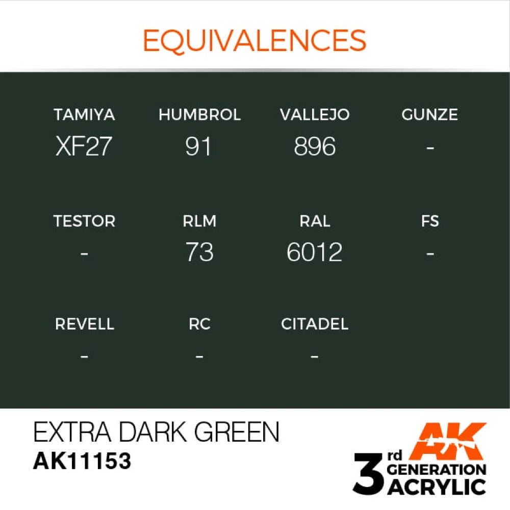 AK Interactive AK11153 Extra Dark Green Acrylic Paint 17ml (3rd Generation)
