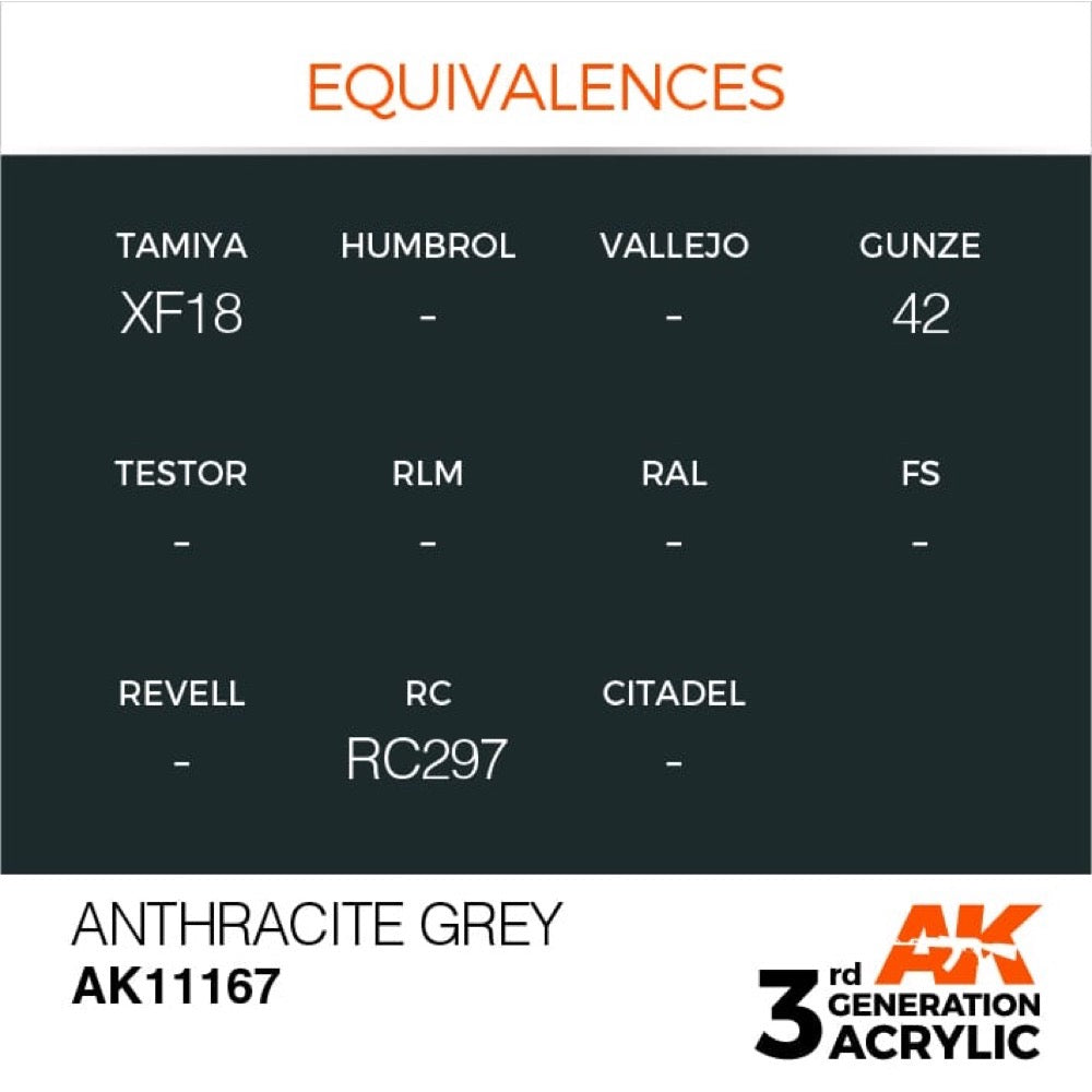 AK Interactive AK11167 Anthracite Grey Acrylic Paint 17ml (3rd Generation)