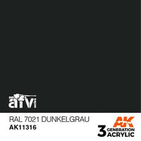 AK Interactive AK11316 AFV Series RAL 7021 Dunkelgrau Acrylic Paint 17ml 3rd Generation