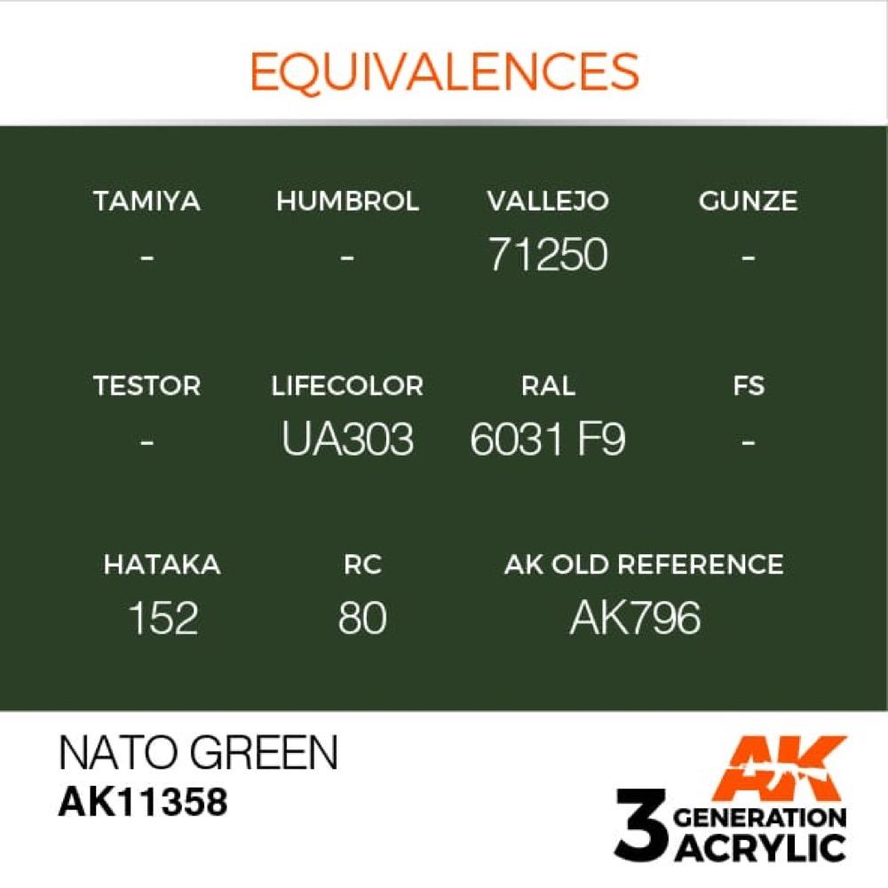 AK Interactive AK11358 AFV Series NATO Green Acrylic Paint 17ml 3rd Generation