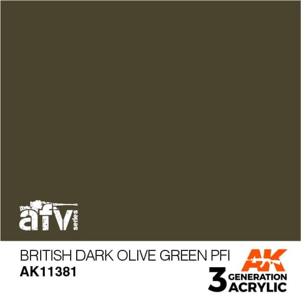 AK Interactive AK11381 British Dark Olive Green PFI Acrylic Paint 17ml 3rd Generation