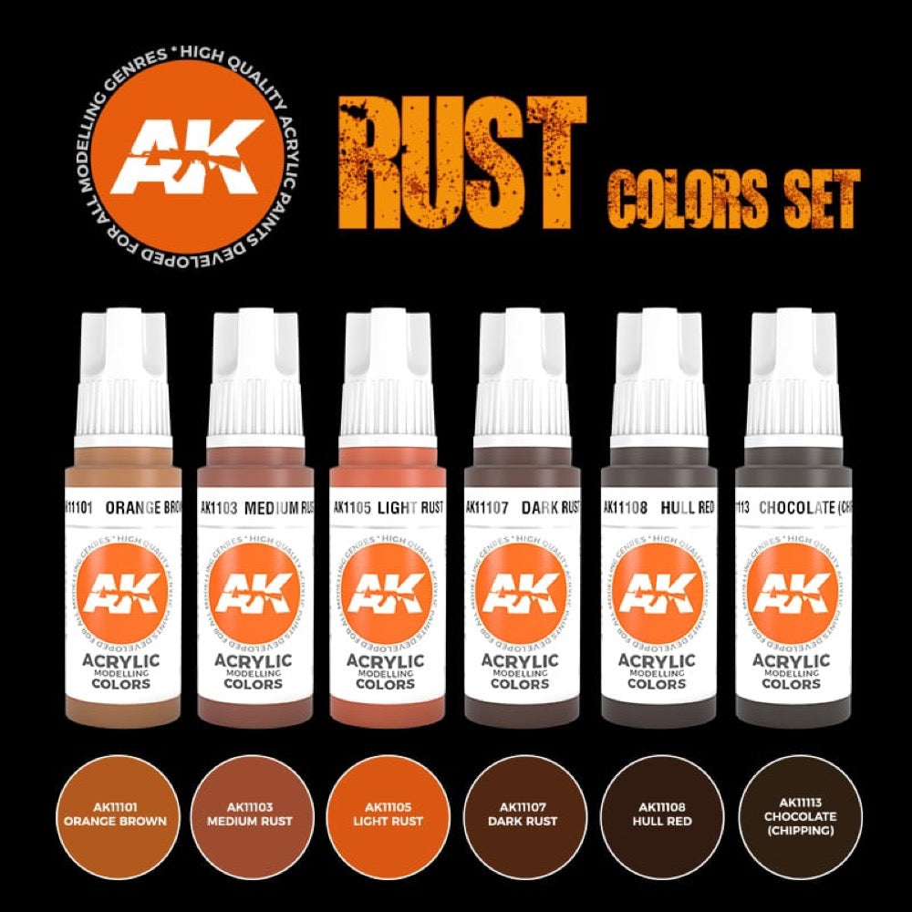 AK Interactive AK11600 Rust 3rd Generation Acrylic Paint Set