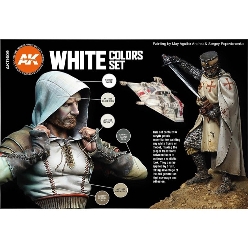 AK Interactive 11609 3rd Generation Acrylics White Colours Set