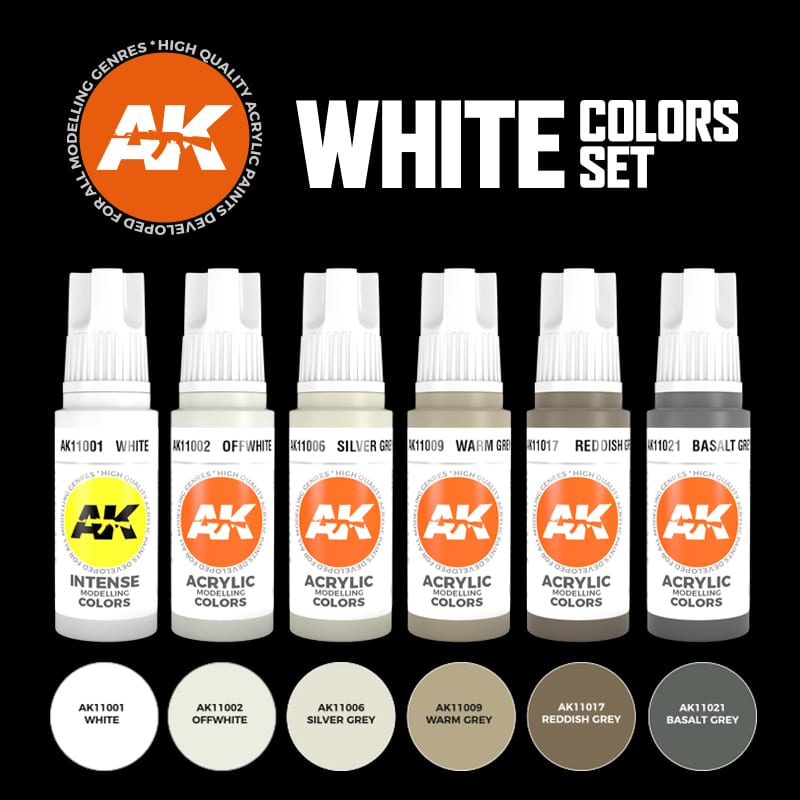 AK Interactive 11609 3rd Generation Acrylics White Colours Set