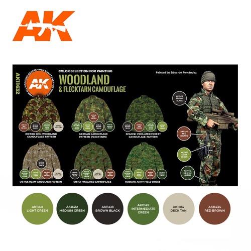 AK Interactive AK11632 Modern Woodland And Flecktarn Camouflages Acrylic Paint Set 3rd Generation