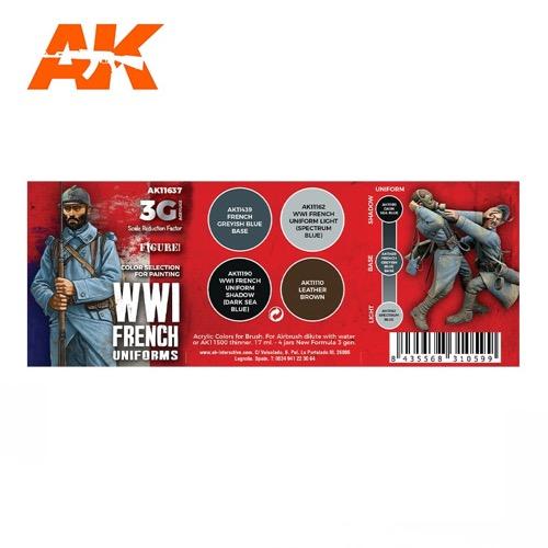 AK Interactive AK11637 WWI French Uniforms Acrylic Paint Set 3rd Generation