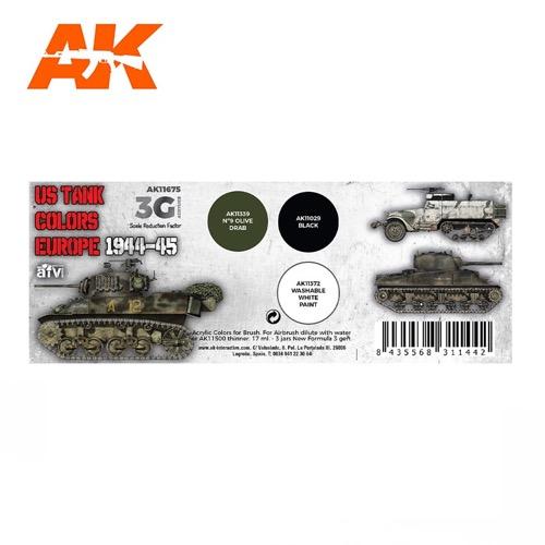 AK Interactive AK11675 US Tank Colors Europe 1944-45 Acrylic Paint Set 3rd Generation