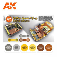 AK Interactive AK11684 Grey Yellow Brown Interiors Acrylic Paint Set 3rd Generation