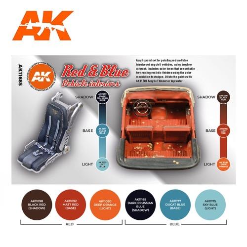 AK Interactive AK11685 Red And Blue Interior Colors Acrylic Paint Set 3rd Generation