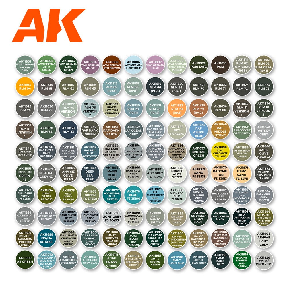 AK Interactive 11706 Briefcase 120 Aircraft Colours Acrylic Paint Set (3rd Generation)