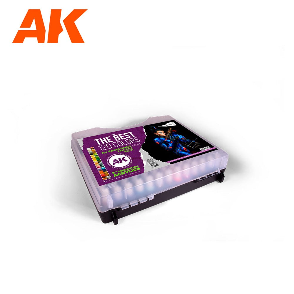 AK Interactive 11707 Briefcase 120 Wargame Colours Acrylic Paint Set (3rd Generation)