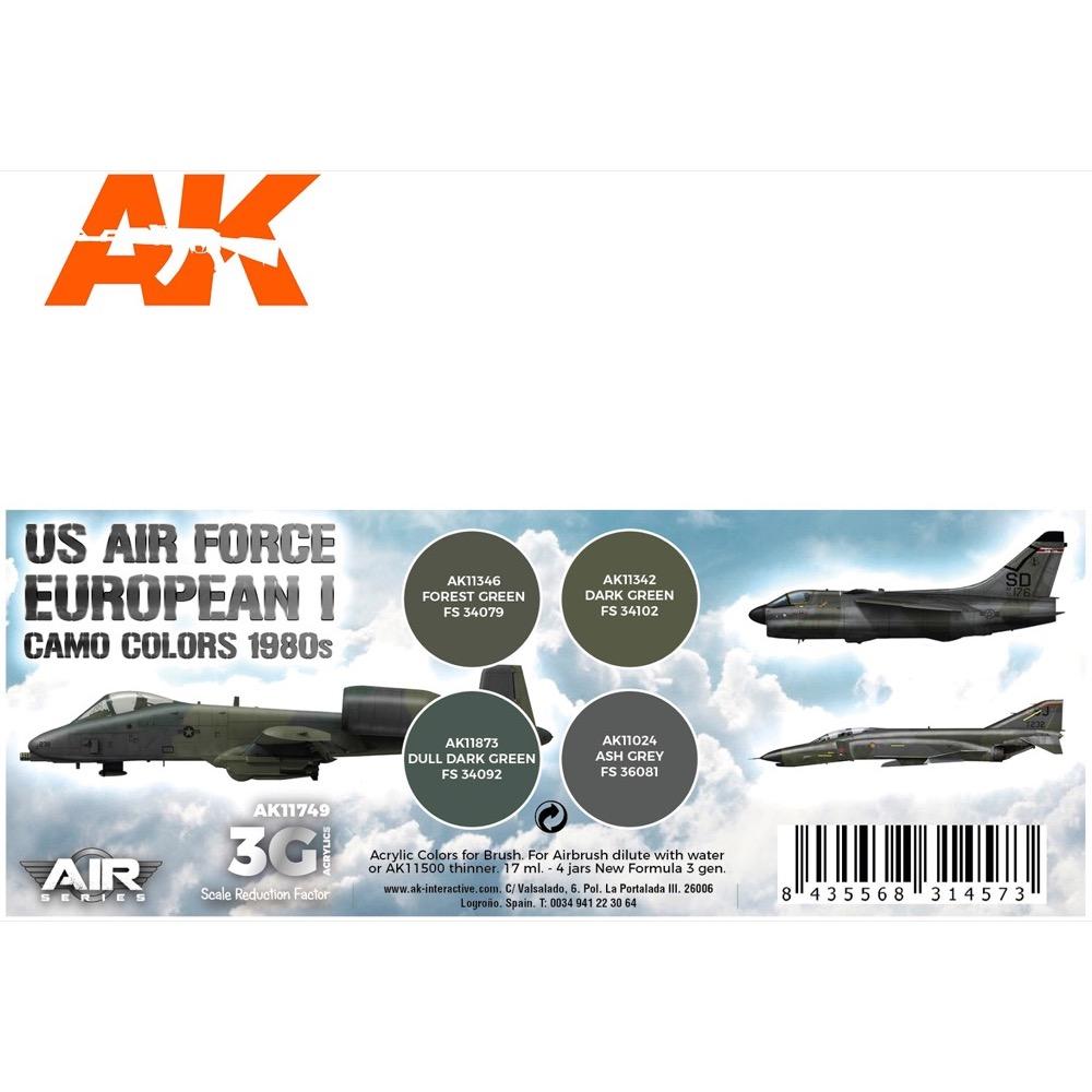 AK Interactive 11749 USAF European I Camo 1980S Aircraft Colour Set 3rd Generation