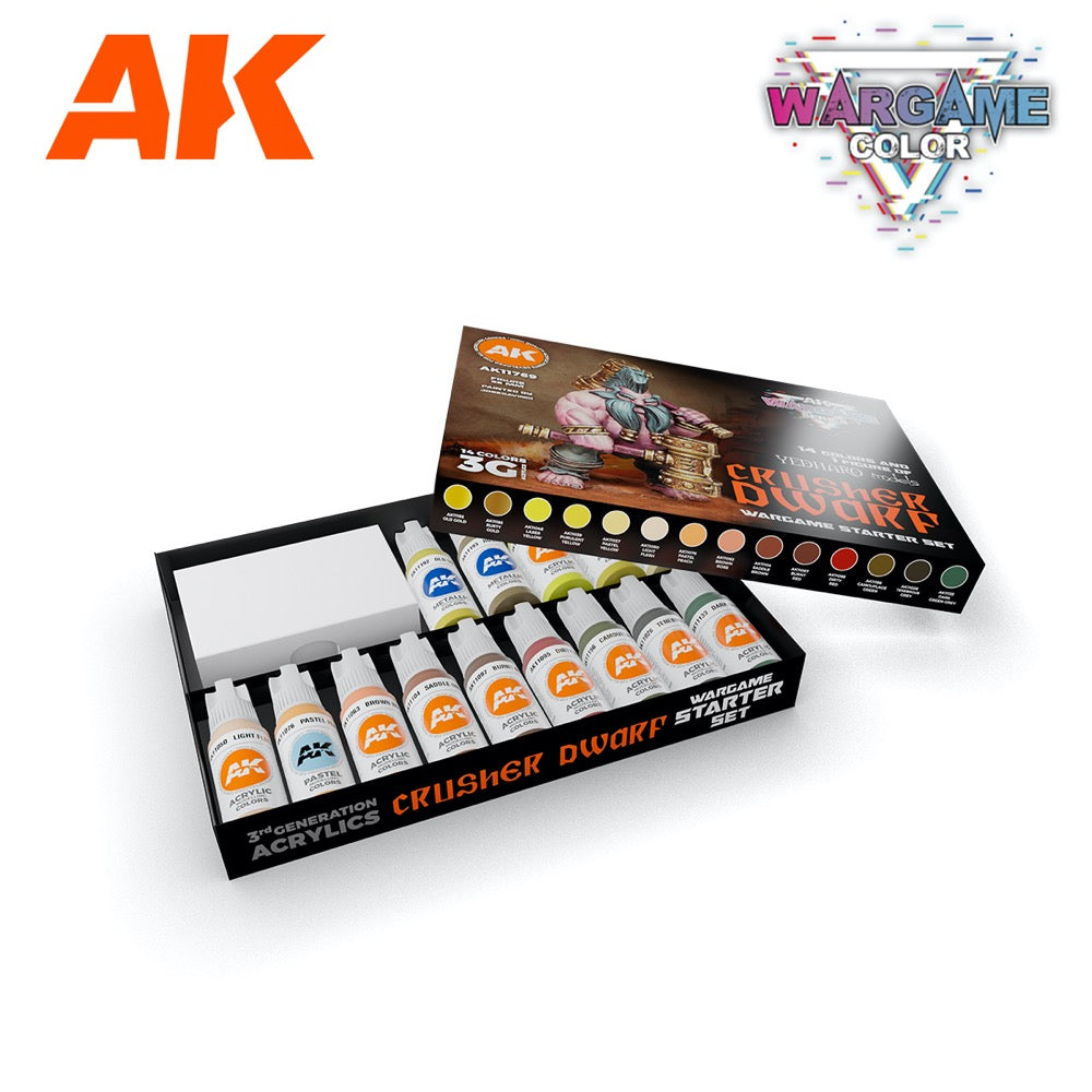 AK 11769 Crusher Dwarf Wargame Acrylic Paint with Figure Starter Set (3rd Generation)