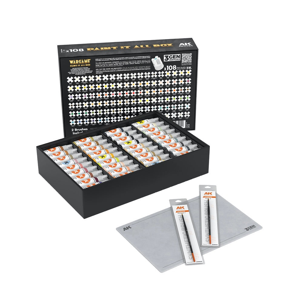 AK Interactive 11784 Wargame Paint It All Box 108 Colours Acrylic Paint Set (3rd Generation)
