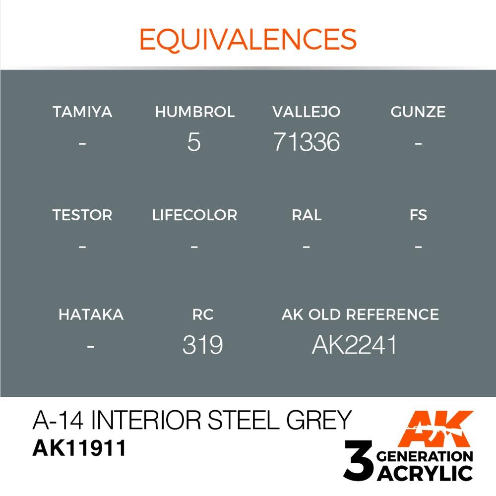 AK Interactive AK11911 Air Series A-14 Interior Steel Grey Acrylic Paint 17ml 3rd Generation