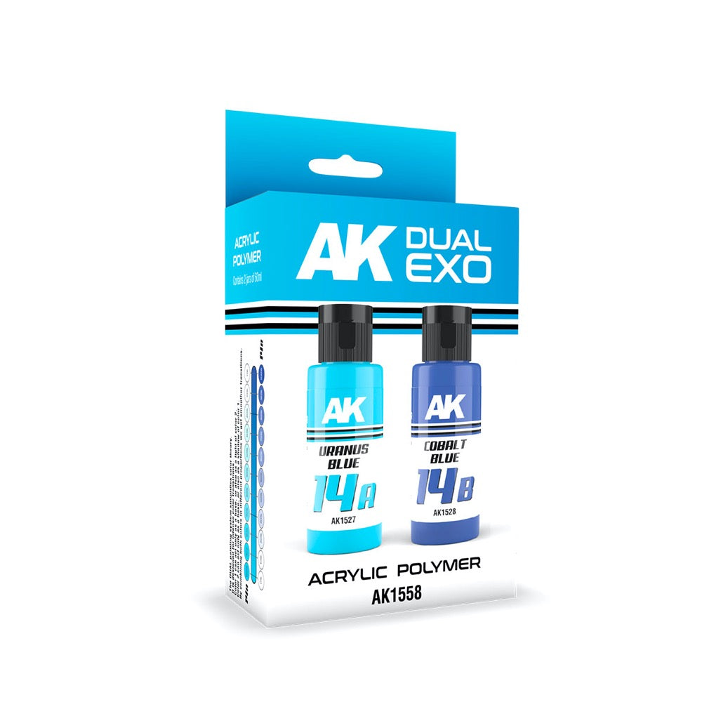 AK Interactive AK1558 Dual Exo Set 14 14A Uranus Blue and 14B Cobalt Blue