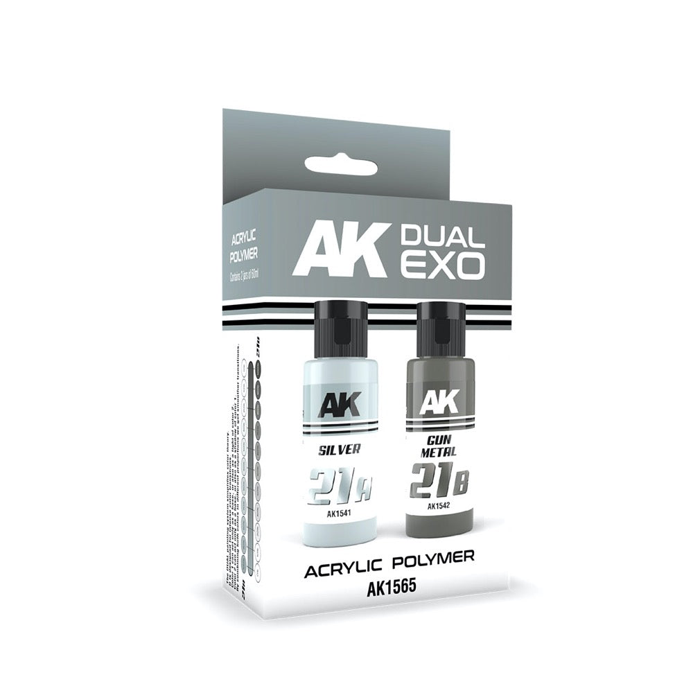 AK Interactive AK1565 Dual Exo Set 21 21A Silver and 21B Gun Metal