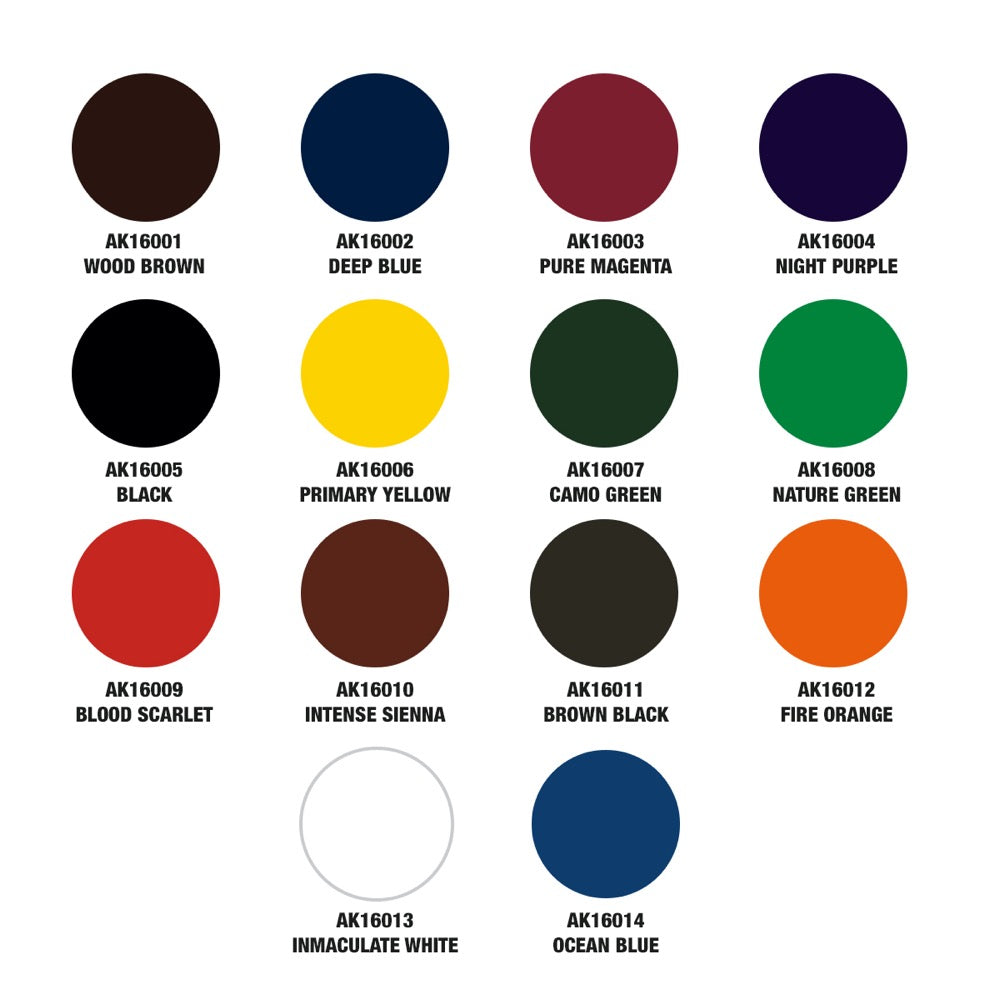 AK Interactive 16055 The INKS Special Box Full Range Set 28 Colors X 30 ml Acyrlic Ink