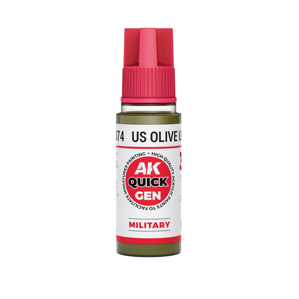 AK Interactive 17074 Quick Gen US Olive Uniform 18ml Acrylic Paint