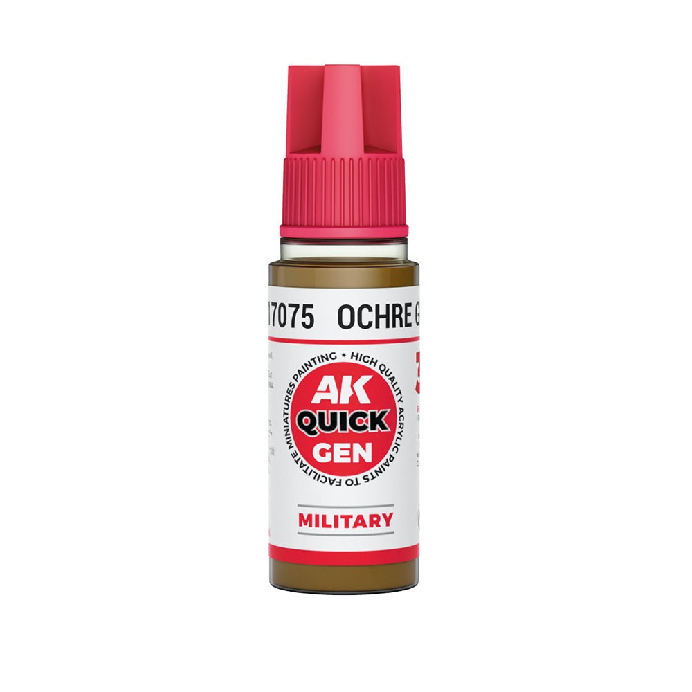AK Interactive 17075 Quick Gen Ochre Green 18ml Acrylic Paint