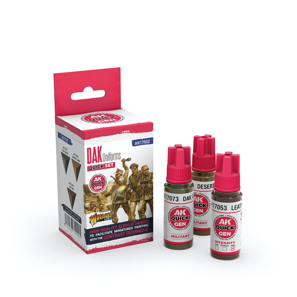 AK Interactive 17502 Quick Gen DAK Uniforms Acrylic Paint Set 3 Colours