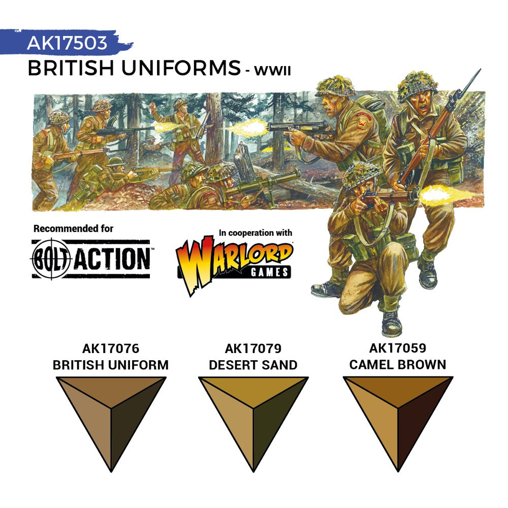 AK Interactive 17503 Quick Gen British Uniforms Acrylic Paint Set 3 Colours