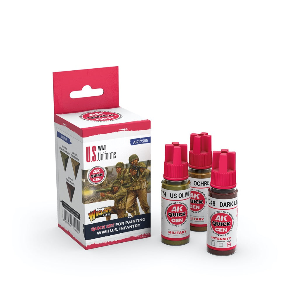 AK Interactive 17505 Quick Gen US Uniforms Acrylic Paint Set 3 Colours