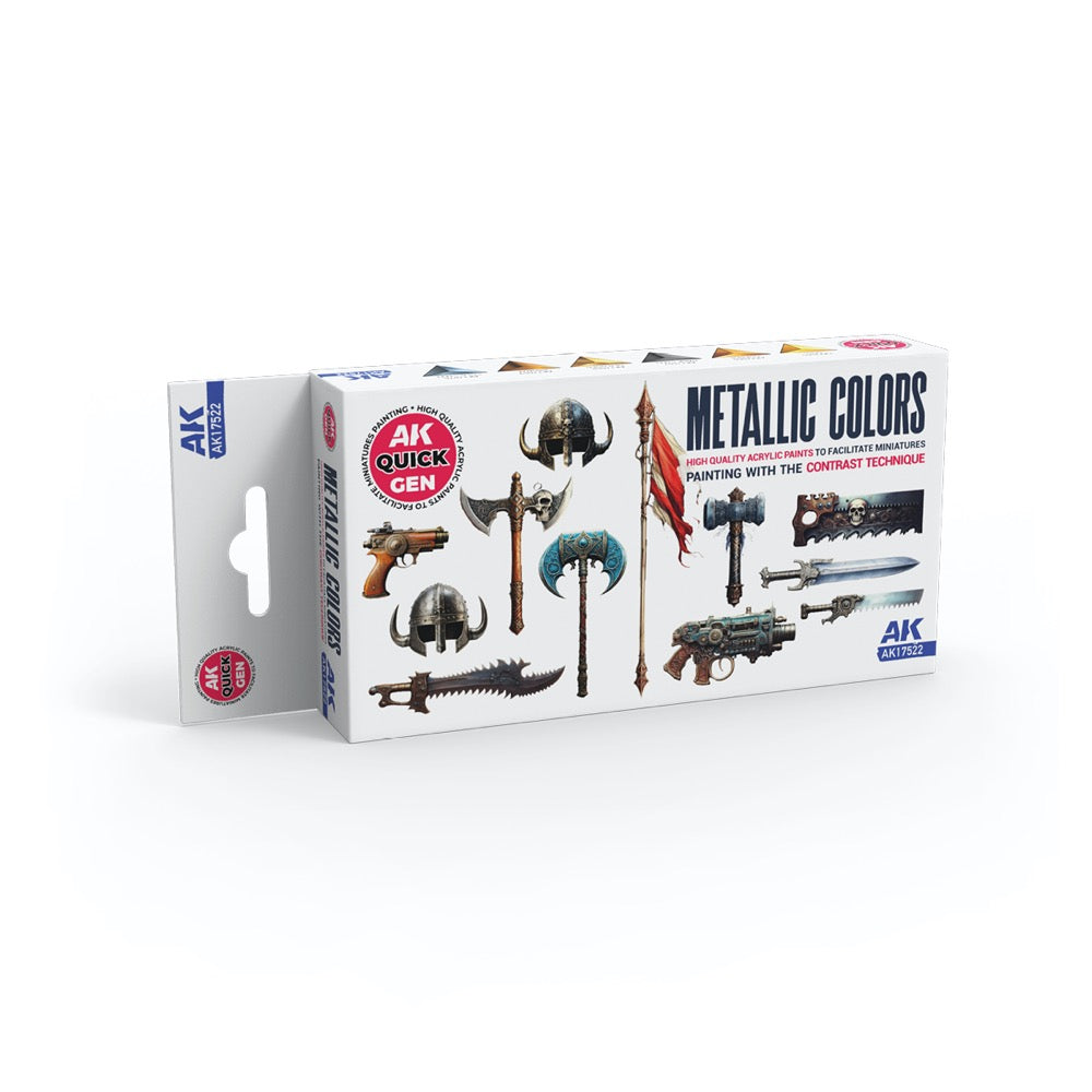 AK Interactive 17522 Quick Gen Metallics Acrylic Paint Set 6 Colours