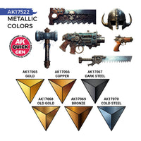 AK Interactive 17522 Quick Gen Metallics Acrylic Paint Set 6 Colours
