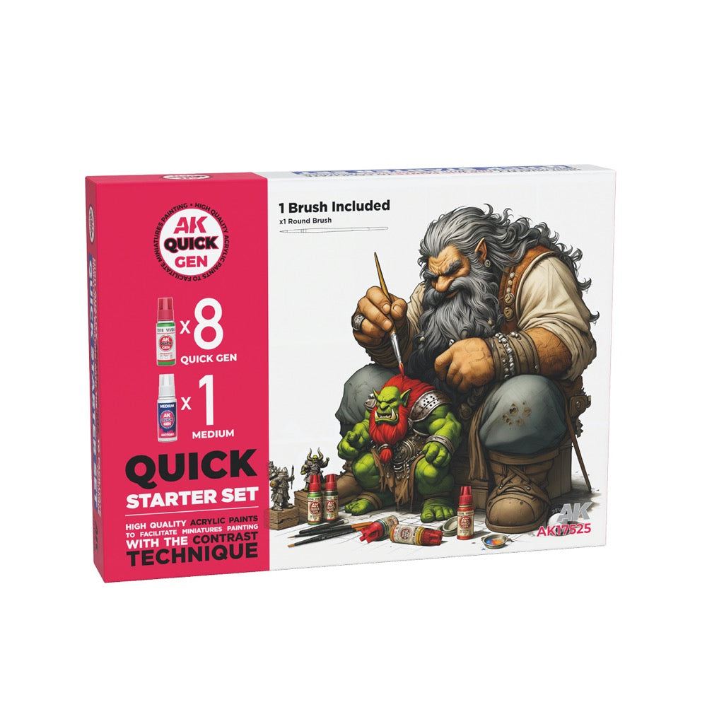 AK Interactive 17525 Quick Gen Starter Set 8 Colours + 1 Medium + 1 Brush