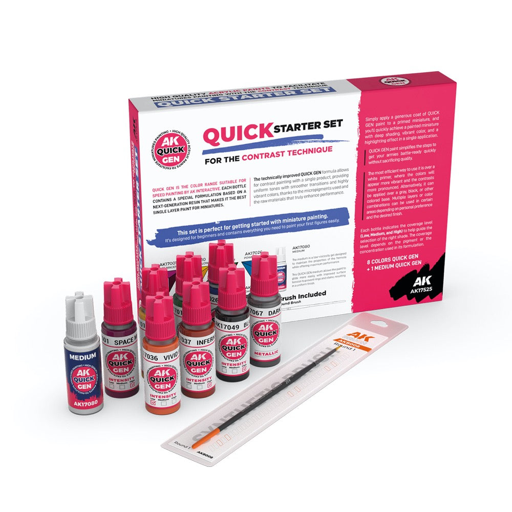 AK Interactive 17525 Quick Gen Starter Set 8 Colours + 1 Medium + 1 Brush