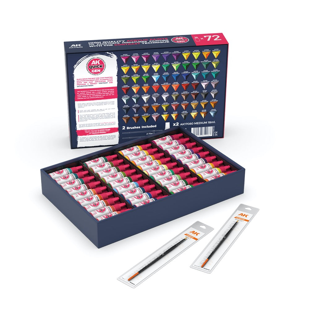 AK Interactive 17602 Quick Gen Quick Paint Set 72 Colours + 2 Brushes