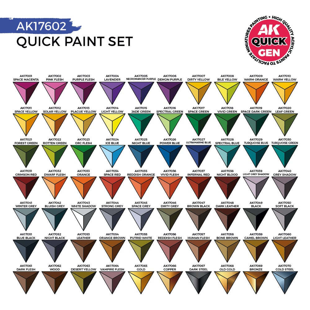 AK Interactive 17602 Quick Gen Quick Paint Set 72 Colours + 2 Brushes