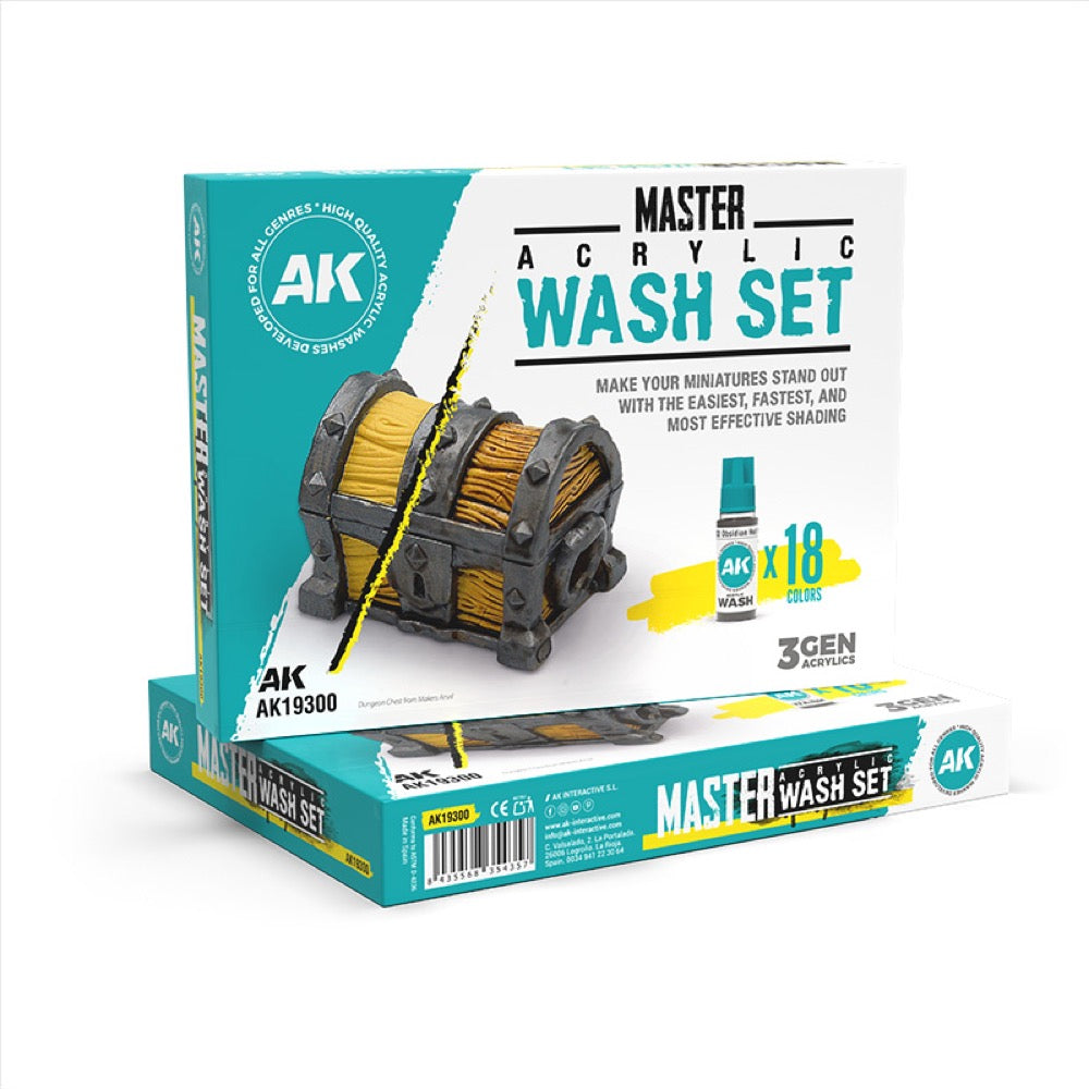 AK Interactive Master Acrylic Wash Set Full Range 18 Colors