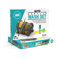 AK Interactive Master Acrylic Wash Set Full Range 18 Colors