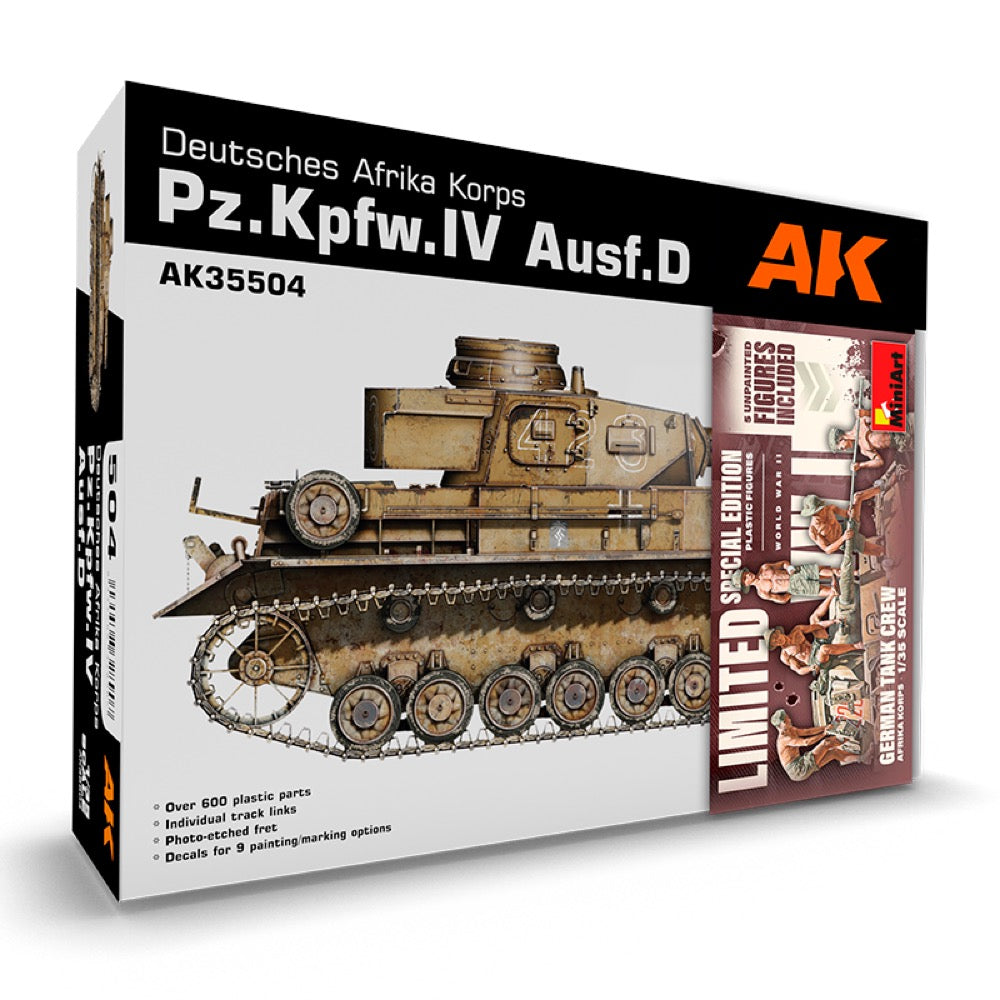 AK Interactive 35504-B Pz.Kpfw.IV Ausf.D Afrika Korps + 5 Figures German Tank Crew