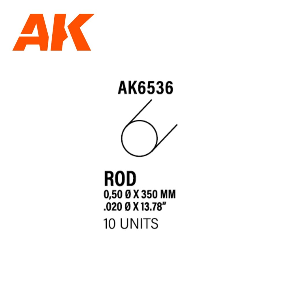 AK Interactive Styrene Rod 0.50mm x 350mm Pack of 10