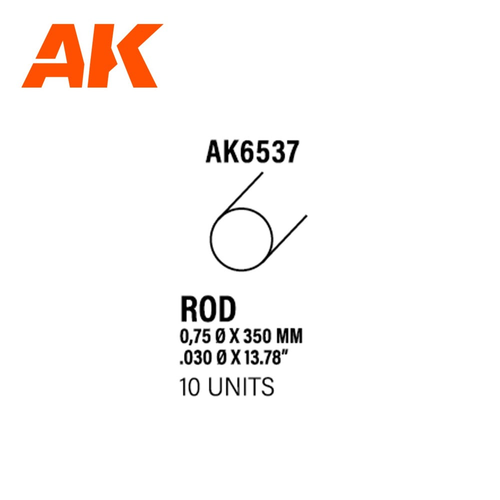 AK Interactive Styrene Rod 0.75 Diameter x 350mm (Pack of 10)