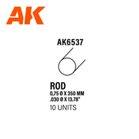 AK Interactive Styrene Rod 0.75 Diameter x 350mm (Pack of 10)